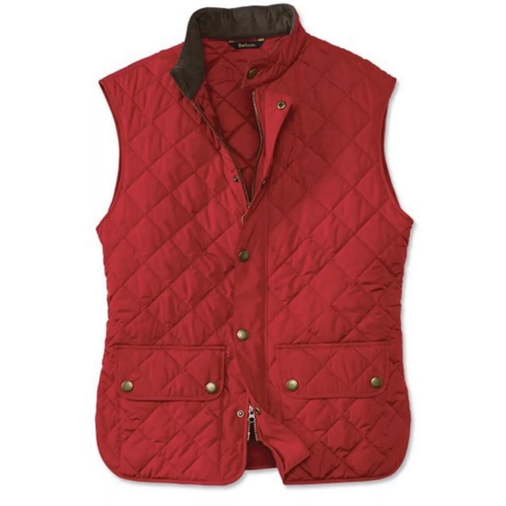 Barbour Lowerdale Gilet Diamond Quilted Vest Full Zip Red Men’s Size L EXC